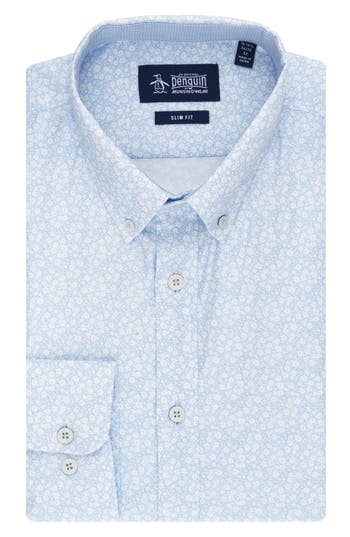 Original Penguin Flower Fields Slim Fit Stretch Cotton Dress Shirt In Blue Dust