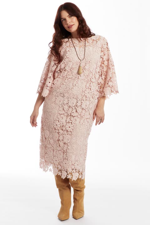 Bell-Sleeve Lace Midi Dress (Plus)