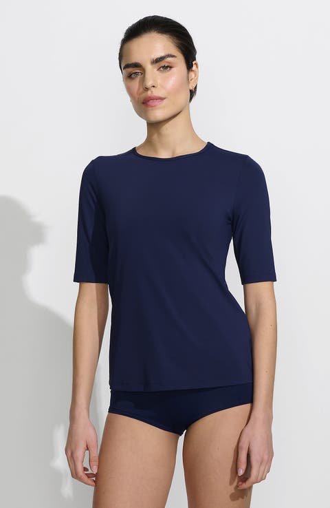 Lands' End SunShade UPF 50 Elbow Sleeve Rash Guard Swim Tee