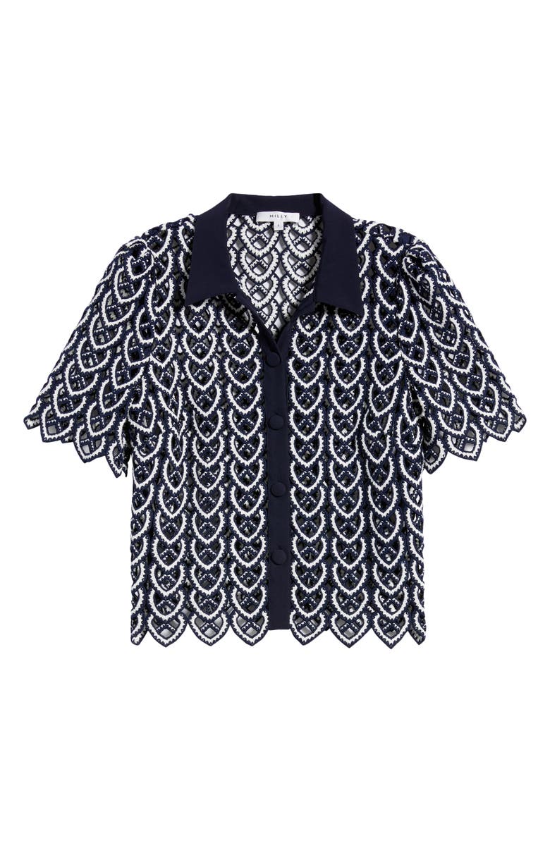 Milly Addison Sheer Lace Top, Main, color, Navy/ White