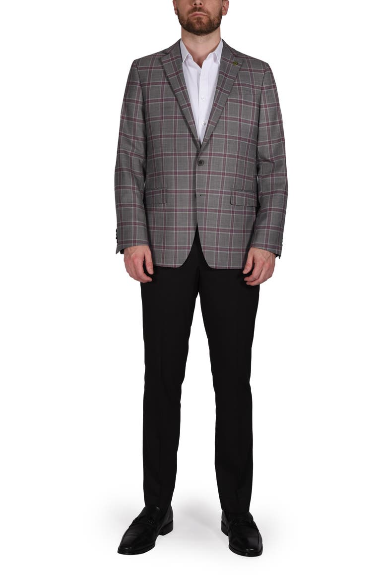 Plaid Wool Blend Blazer, Alternate, color, GREY
