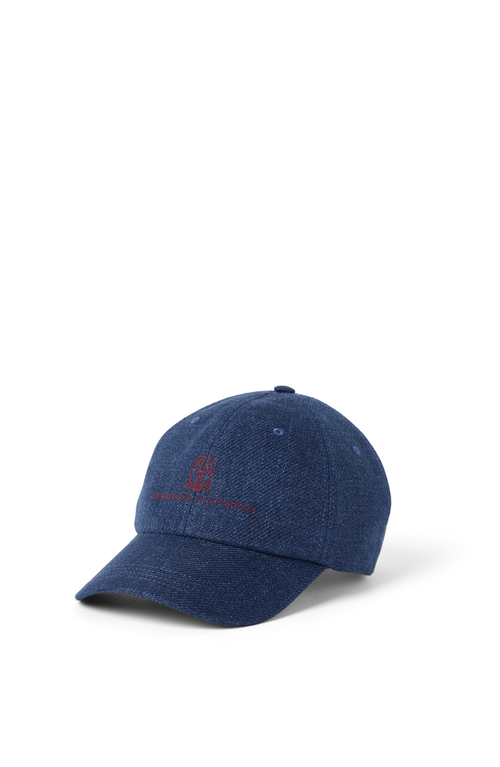 Brunello Cucinelli Diagonal Twill Baseball Cap In Indigo