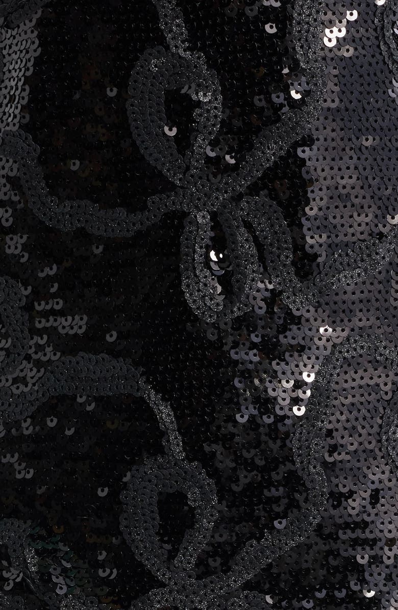 LoveShackFancy Sabeline Sequin Ribbon Minidress, Alternate, color, Black