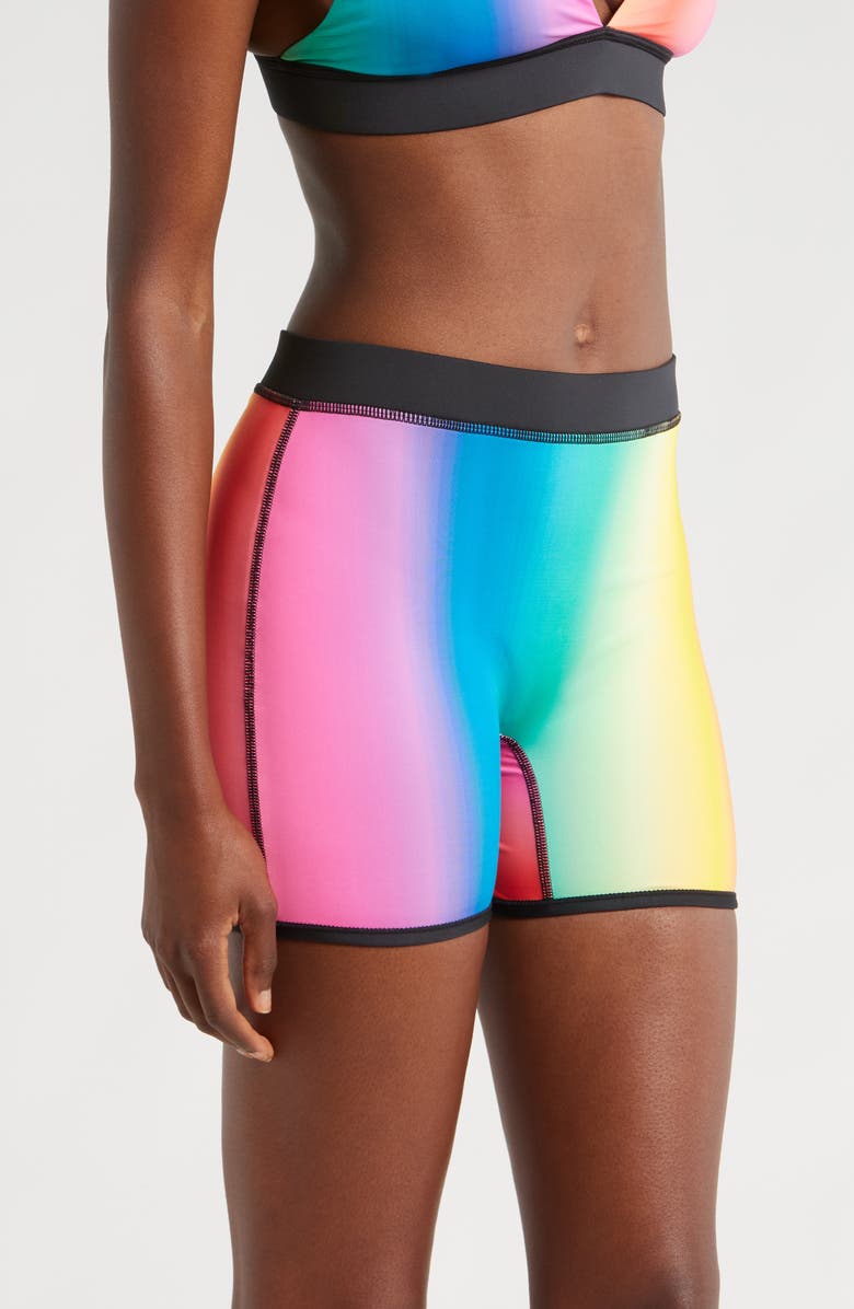 TomboyX 4.5-Inch Reversible Swim Shorts, Alternate, color, Melting Rainbow