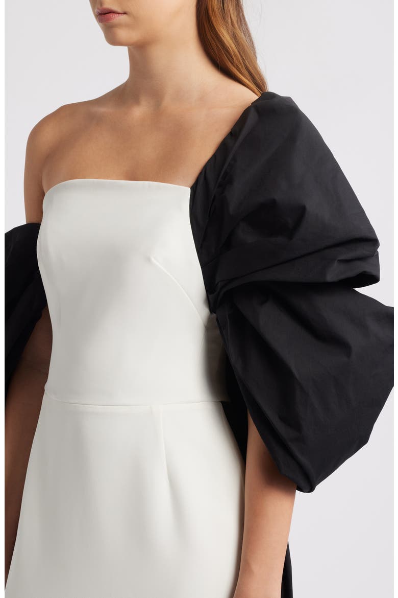 Cape Back Column Gown, Alternate, color, IVORY BLACK
