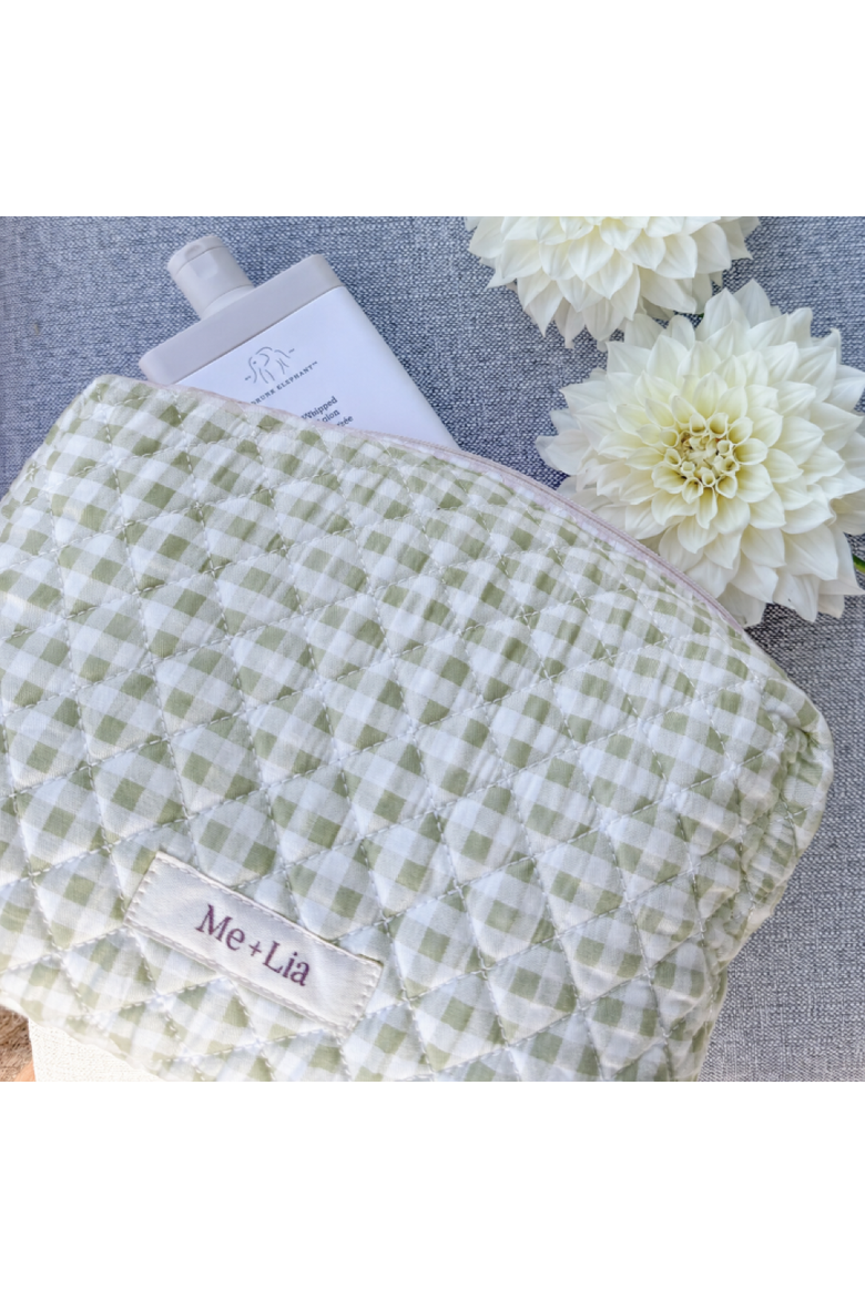 Make-up Pouch - Large, Alternate, color, Gingham Matcha