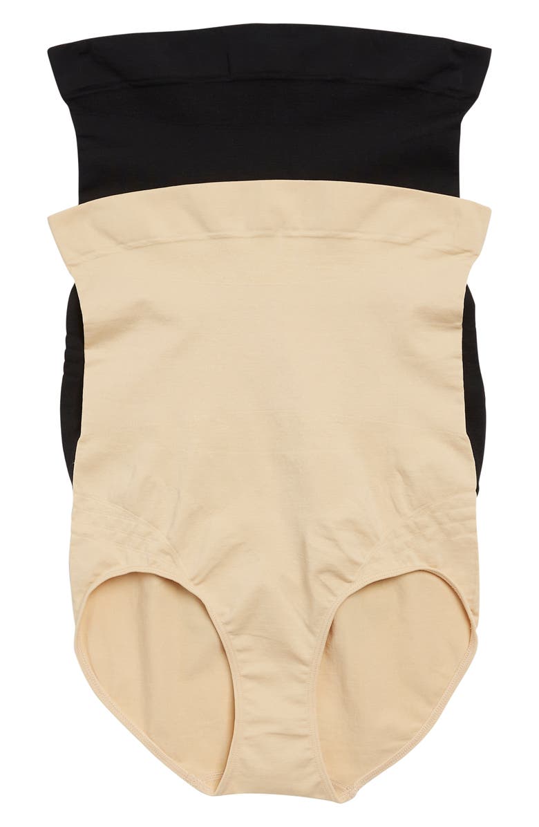 BODY BEAUTIFUL Assorted 2-Pack Extra High Waist Brief Shapers, Main, color, Black/ Beige