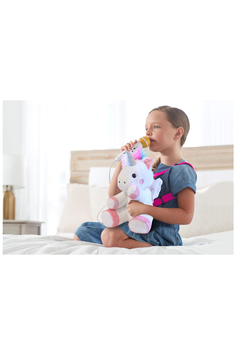 Plush Unicorn Toy with Sing Along Microphone, Alternate, color, WHITE AND PINK