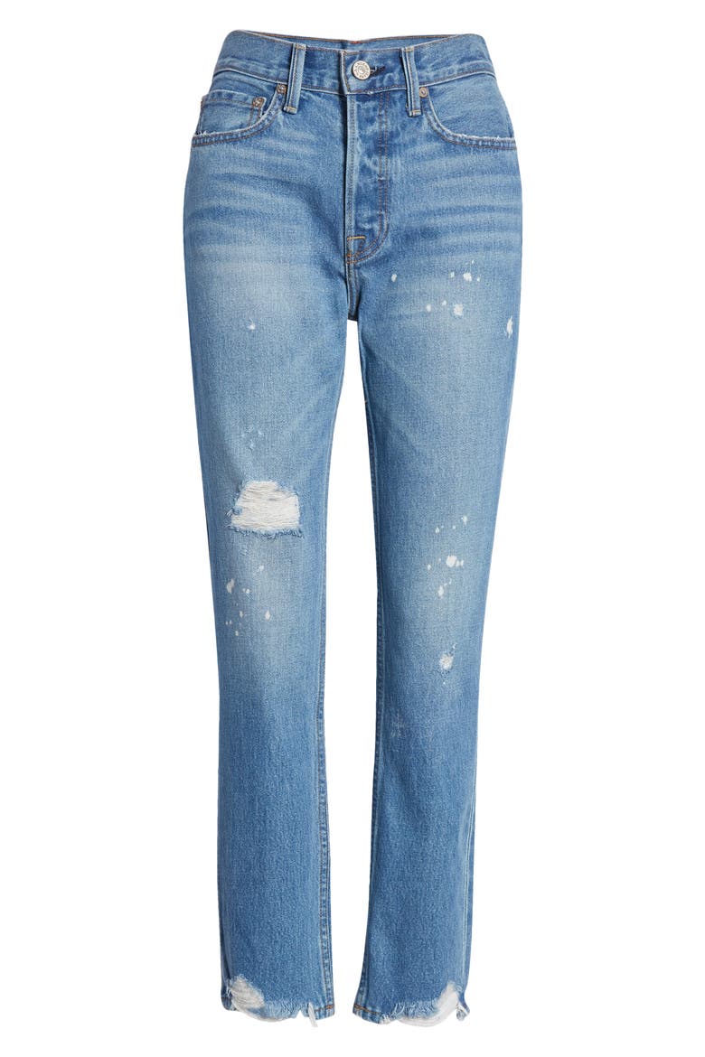 Eve High Waist Distressed Slim Straight Leg Jeans, Alternate, color, BESTIE