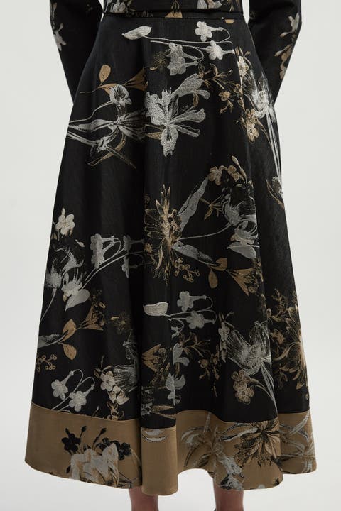 Floral Jacquard Tailored Full Midi Skirt