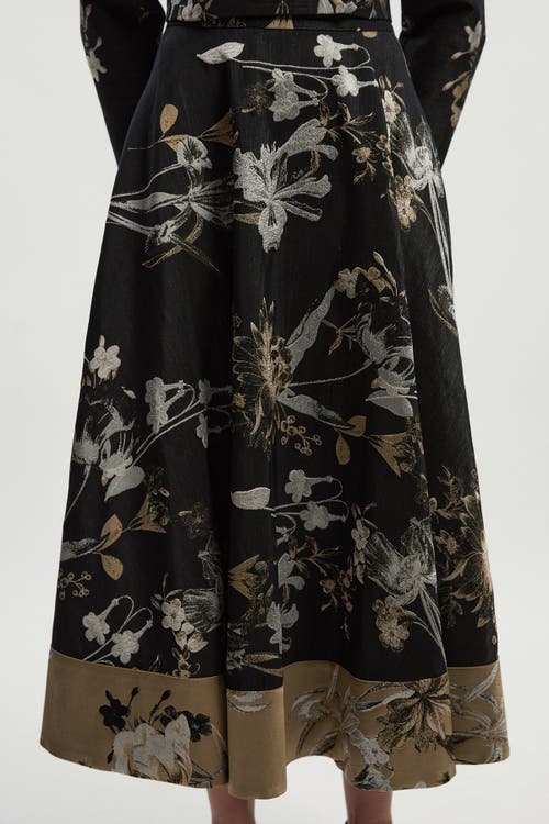Karen Millen Floral Jacquard Tailored Full Midi Skirt In Black