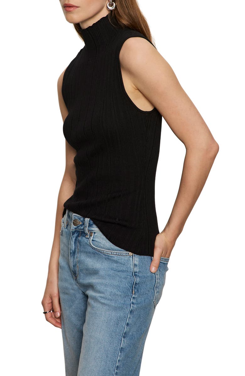 Sanctuary Ribbed Funnel Neck Sleeveless Top, Alternate, color, Black