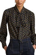 Lauren Ralph Lauren Tie Neck Long Sleeve Popover Top