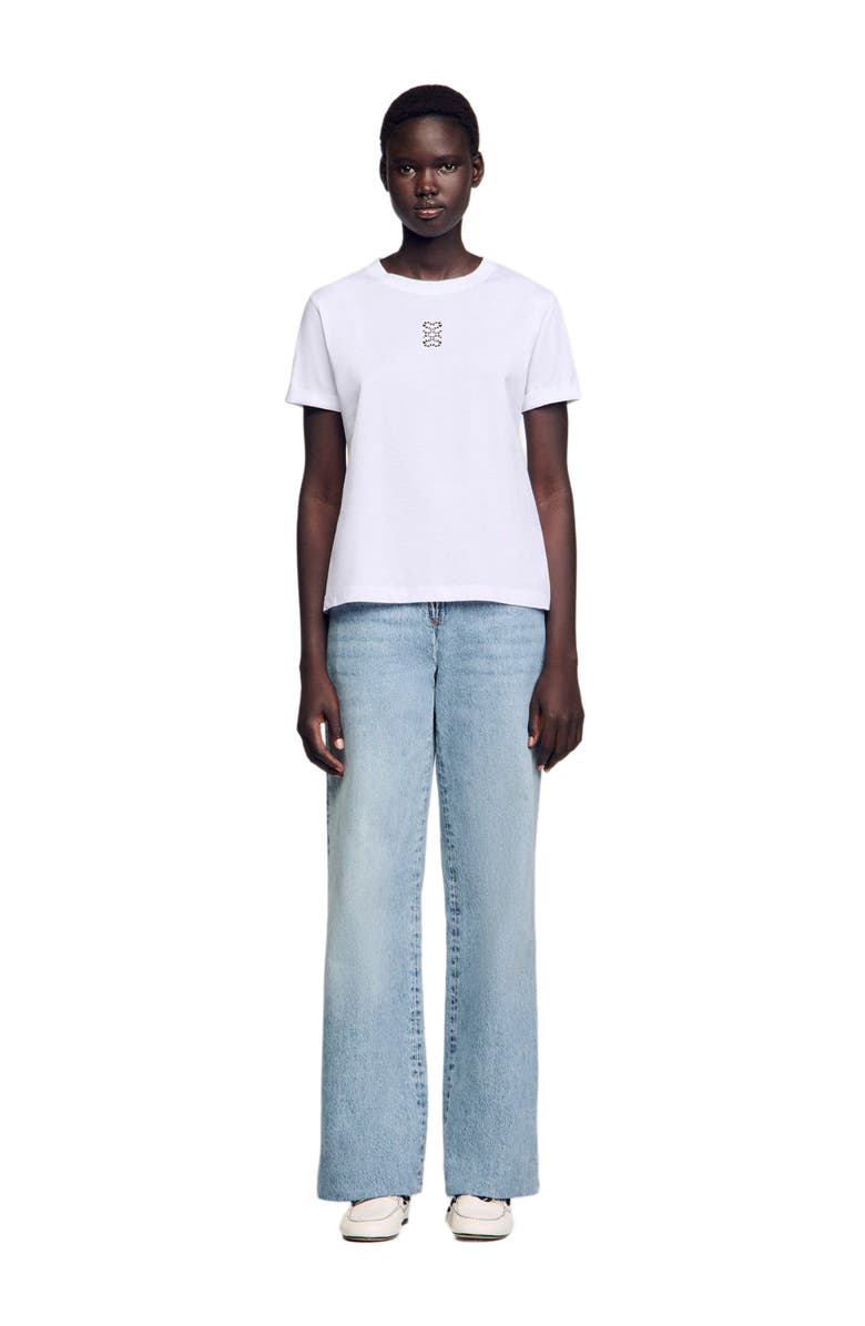SANDRO Cotton T-shirt with embroidery, Main, color, White