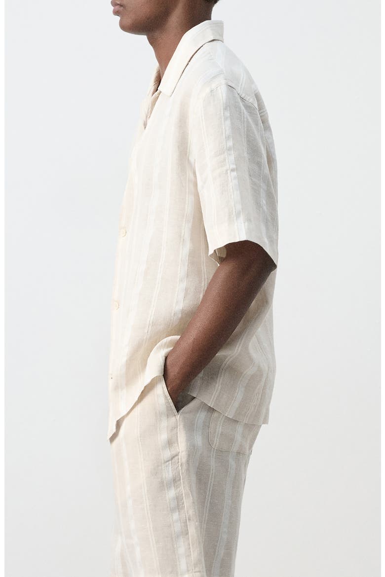 Stripe Linen & Cotton Blend Bowling Shirt, Alternate, color, BEIGE