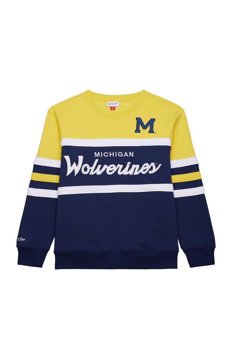 Mitchell & Ness Men's Mitchell & Ness Navy Michigan Wolverines Vintage Logo Head Coach Fleece Pullover Sweatshirt, Alternate, color, Navy