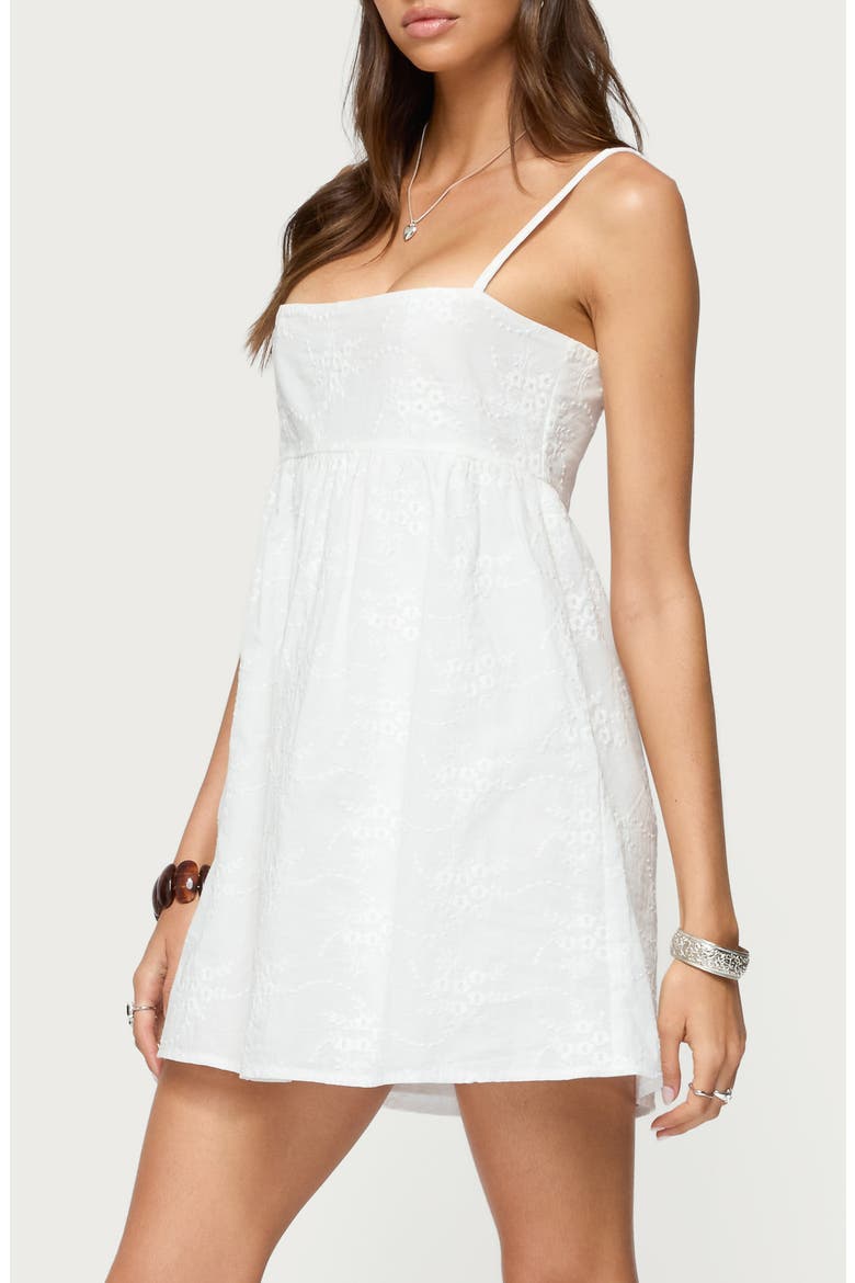 Winifred Floral Embroidered Cotton Babydoll Minidress, Alternate, color, WHITE