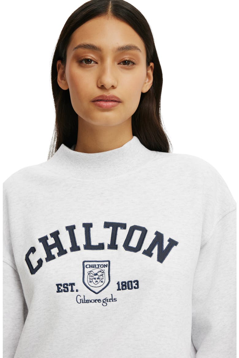 Women's License Mock Neck Sweatshirt, Alternate, color, Gilmore Girls Light Grey