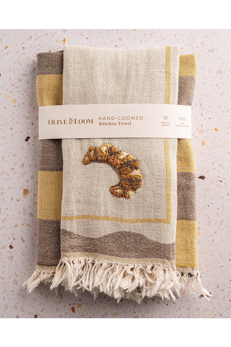 Olive Hand-Stitched Kitchen Towel Set, Alternate, color, Brown, Yellow