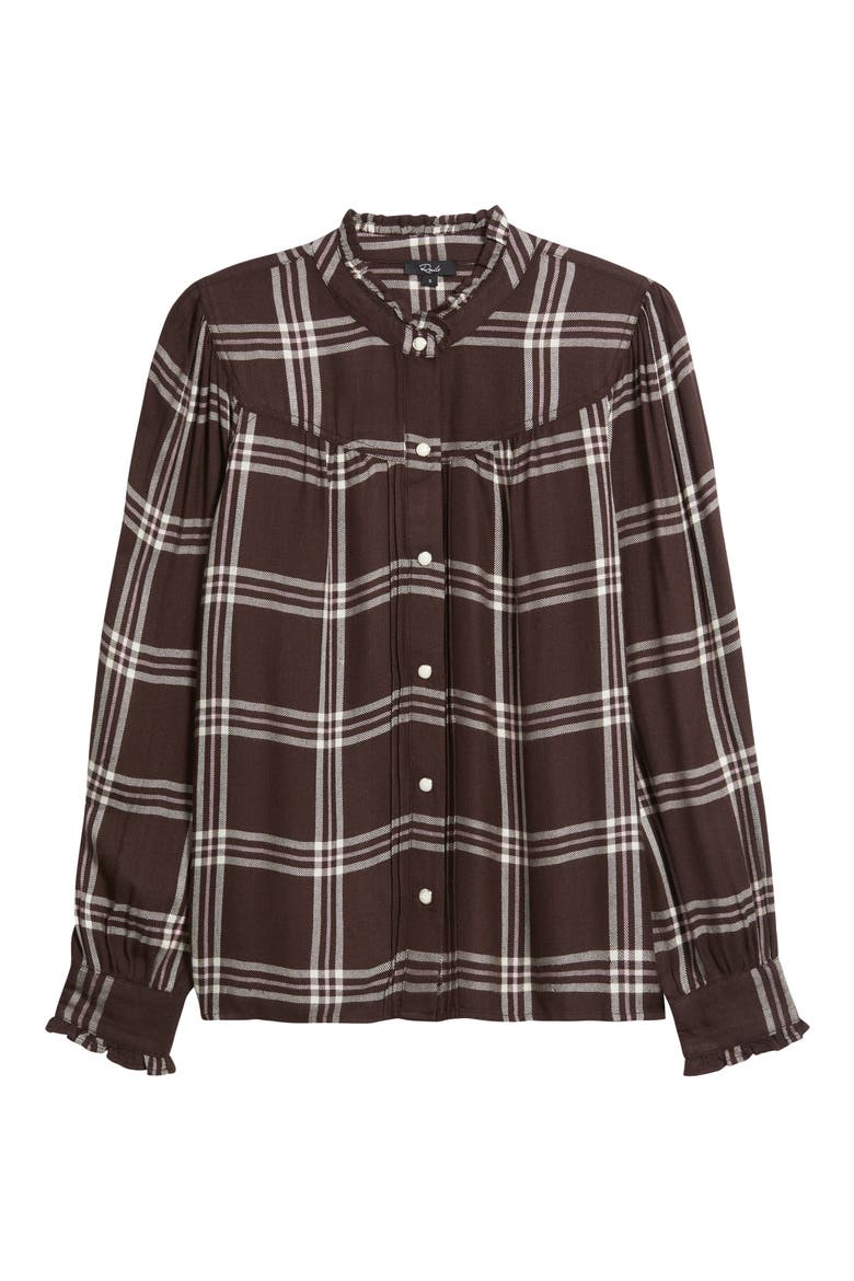 Alanna Ruffle Plaid Snap-Up Shirt, Alternate, color, CHOCOLATE NAPOLEON