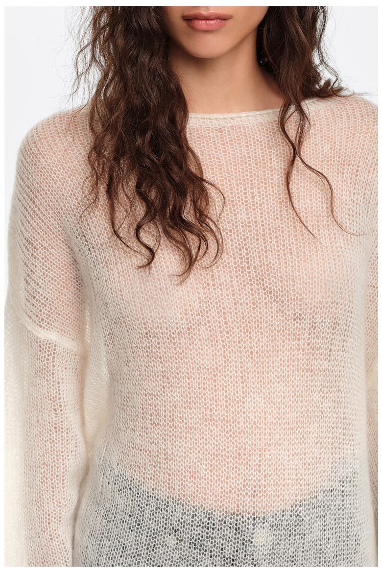 Mohair Sweater with Fringe Hem, Alternate, color, IVORY