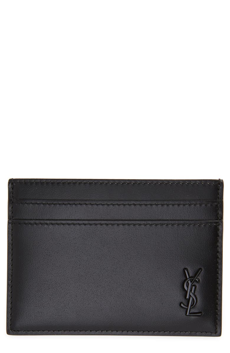Saint Laurent Tiny Monogram Leather Card Case, Main, color,