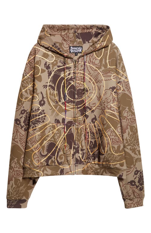 Paolina Russo Medieval Gilded Camo Zip Hoodie In Brown