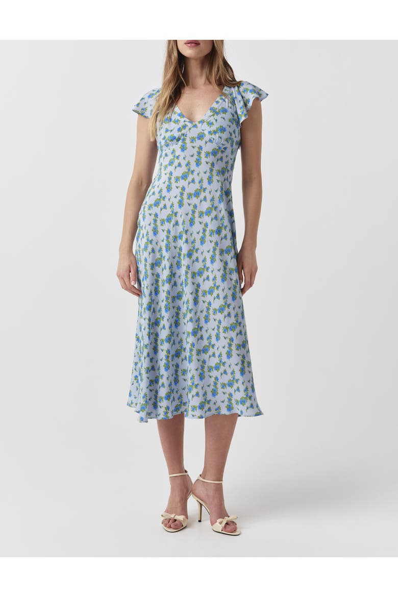Maya Floral Crepe Midi Dress, Alternate, color, Blue Ditsy Floral