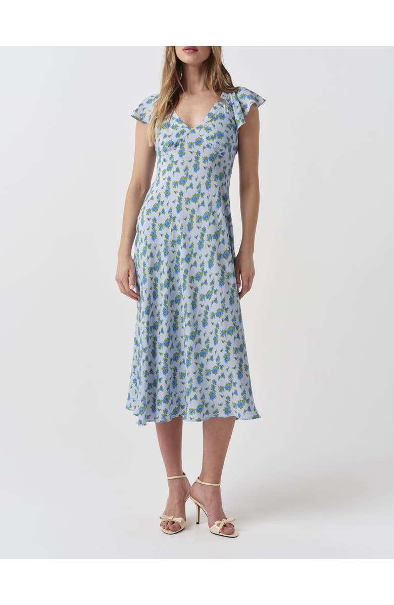 Ghost London Maya Floral Crepe Midi Dress, Alternate, color, Blue Ditsy Floral