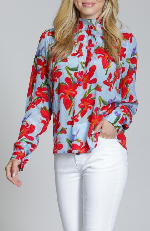 Floral Ruffle Placket Top