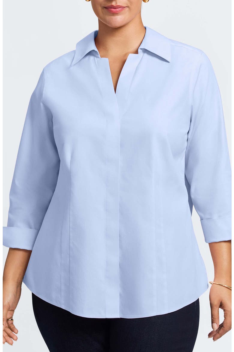 'Taylor' Three-Quarter Sleeve Non-Iron Cotton Shirt, Main, color, BLUE WAVE
