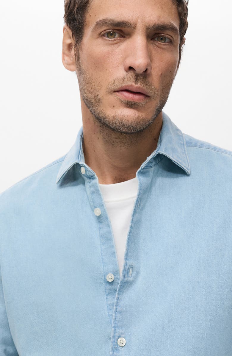 MANGO Denim Button-Up Shirt, Alternate, color, Light Blue
