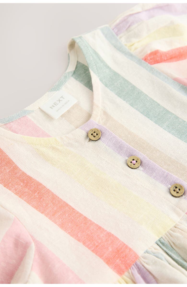 Kids' Rainbow Stripe Flutter Sleeve Cotton & Linen Dress