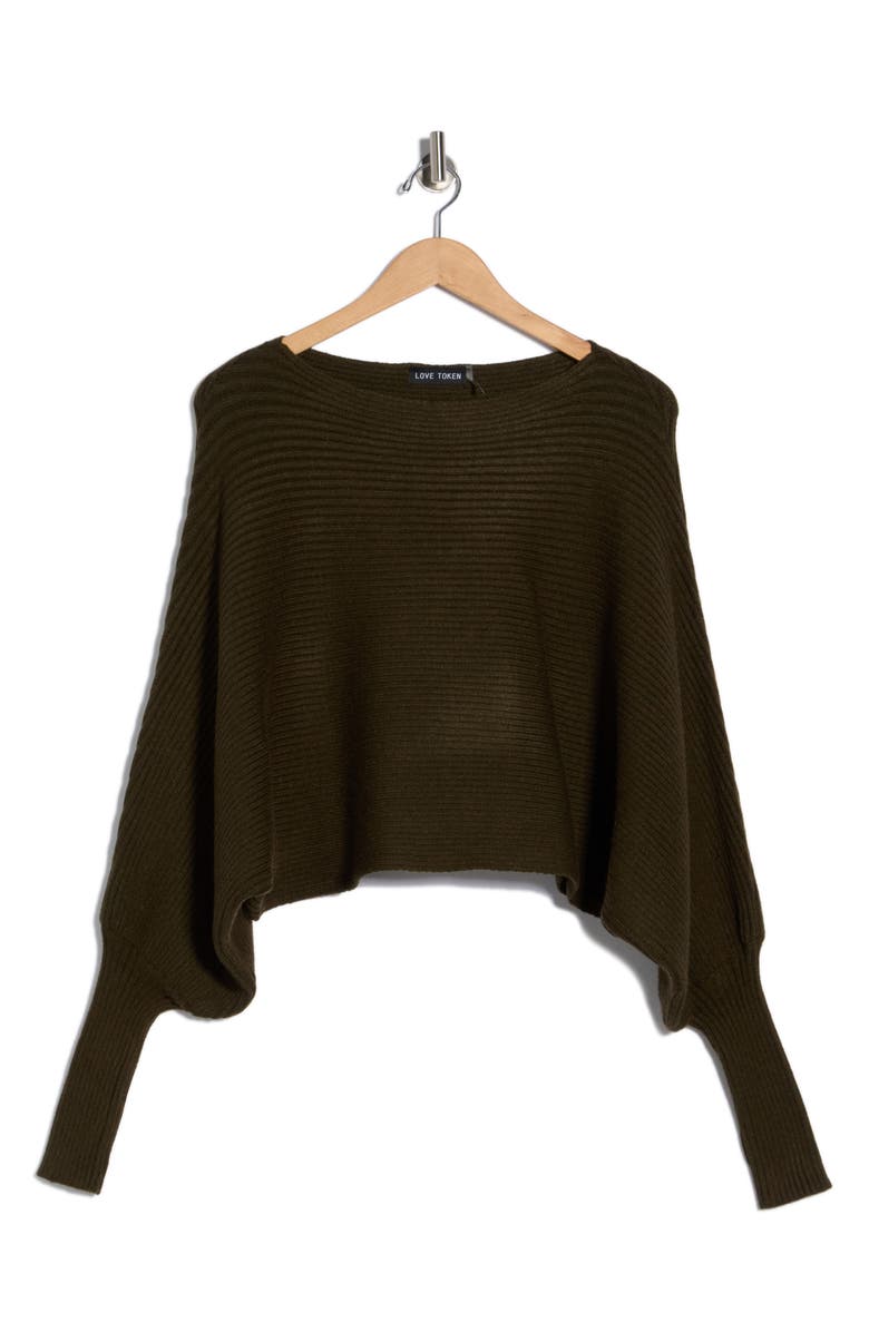 Love Token Franklin Batwing Crop Sweater, Alternate, color, Olive