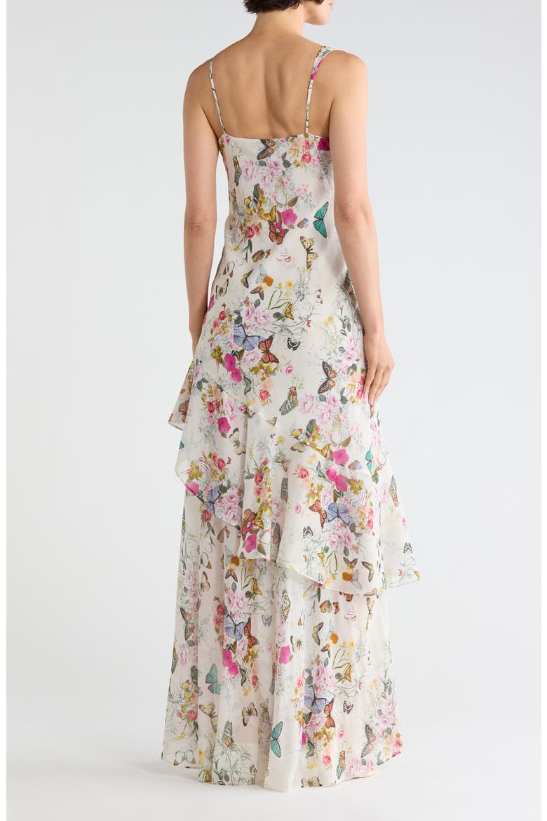 Viola Asymmetric Cowl Neck Silk Gown, Alternate, color, WHITE CHARONDA BUTTERFLY