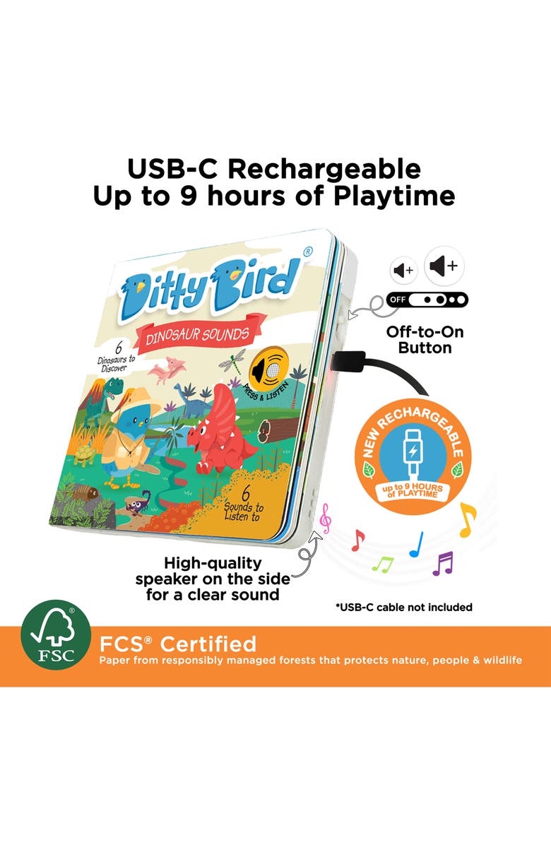 Ditty Bird Kids' Interactive Dinosaur Sound Book, Alternate, color, Beige/ Green