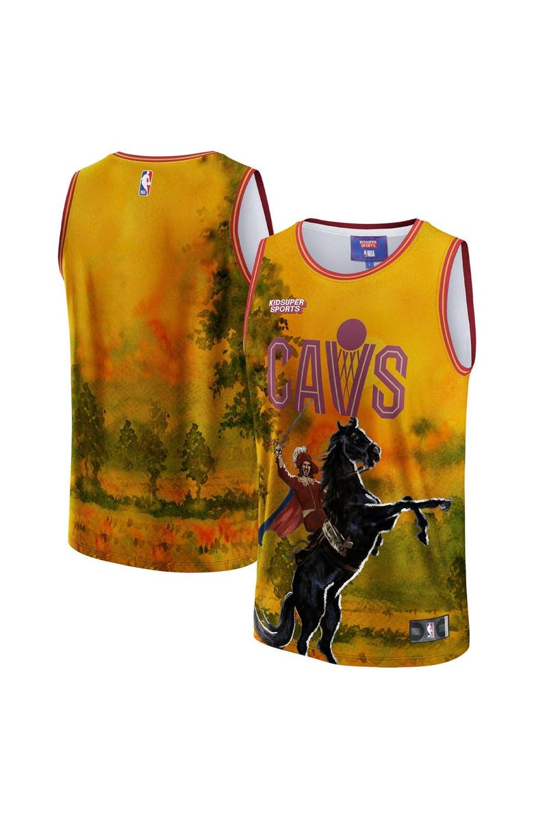 NBA X KIDSUPER Unisex NBA & KidSuper Studios by Fanatics Gold Cleveland Cavaliers Hometown Jersey, Main, color, Yellow
