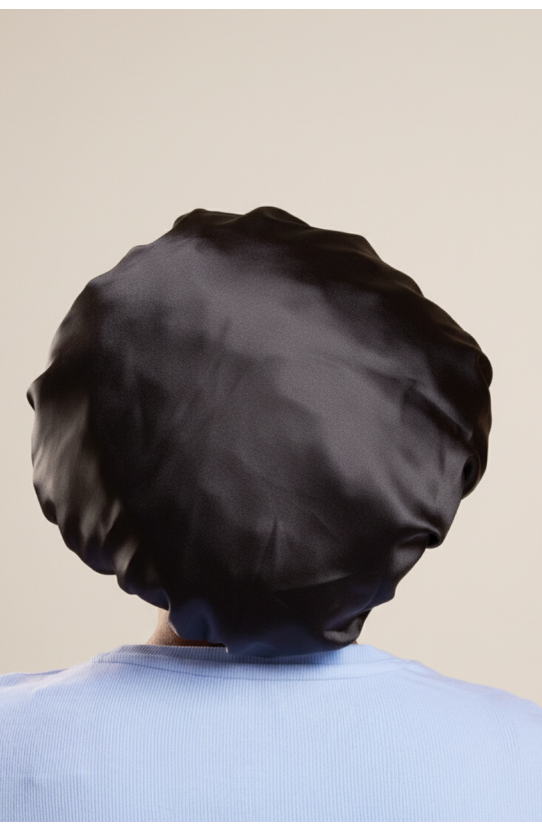 Hello Updo 100% Silk Night Bonnet, Main, color, Black