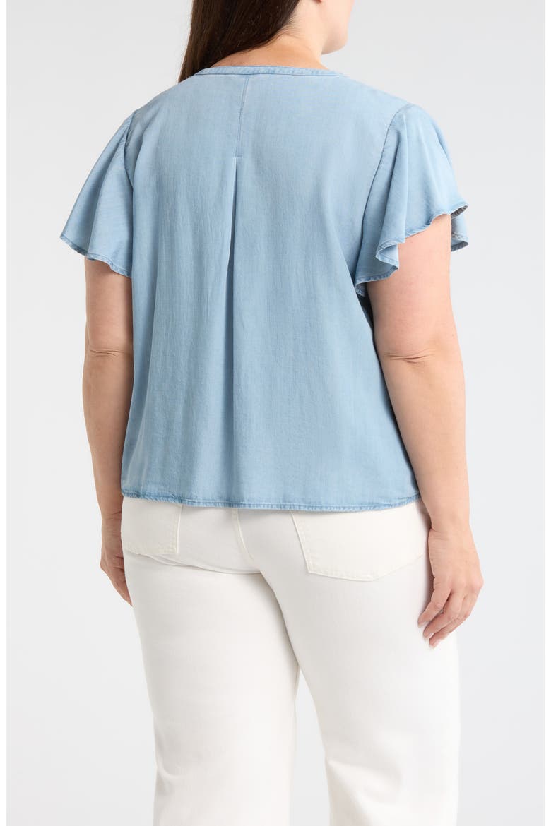 Pintuck Pleat Flutter Sleeve Chambray Top, Alternate, color, MALIBU LIGHT