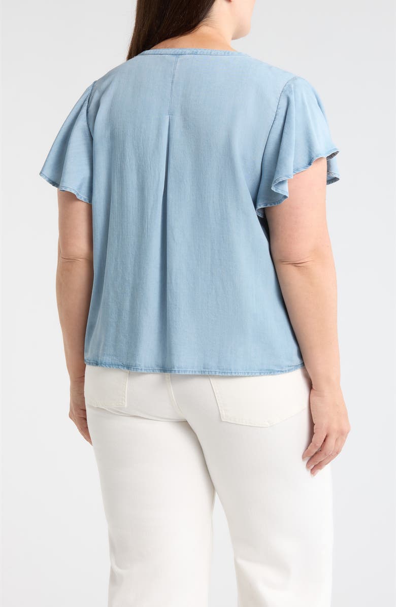 Liverpool Los Angeles Pintuck Pleat Flutter Sleeve Chambray Top, Alternate, color, Malibu Light