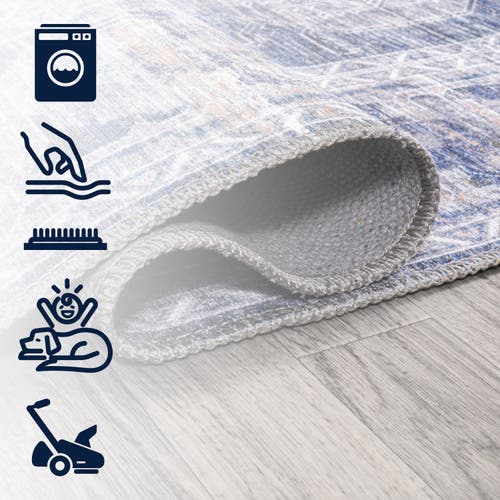 Jonathan Y Alanya Ornate Medallion Machine-washable Round Area Rug In Navy/cream