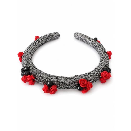 Adiba Garden Headband In Scarlet/black/silver