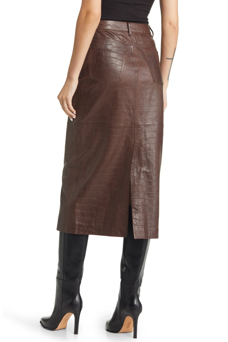 Croc Embossed Leather Skirt, Alternate, color, AMERICANO