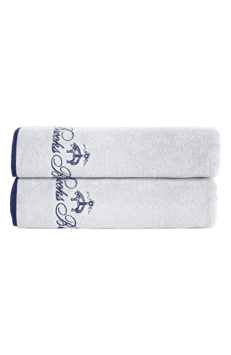 Brooks Brothers Contrast Frame Cotton Towel Set, Main, color, Silver