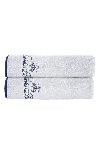 Brooks Brothers Contrast Frame 2 Piece Turkish Cotton Bath Towel Set Bedding In White