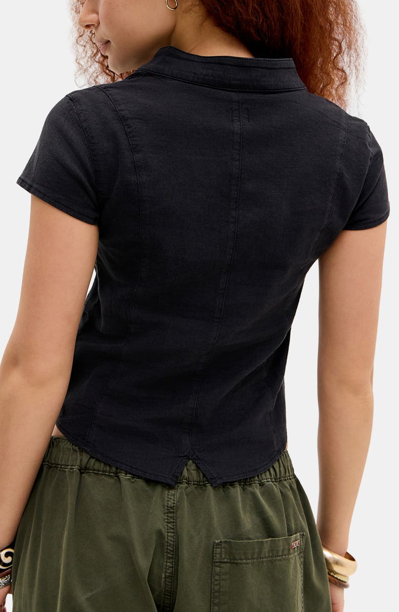 BDG Urban Outfitters Milo Military Button Trim Linen Blend Crop Top, Alternate, color, Black