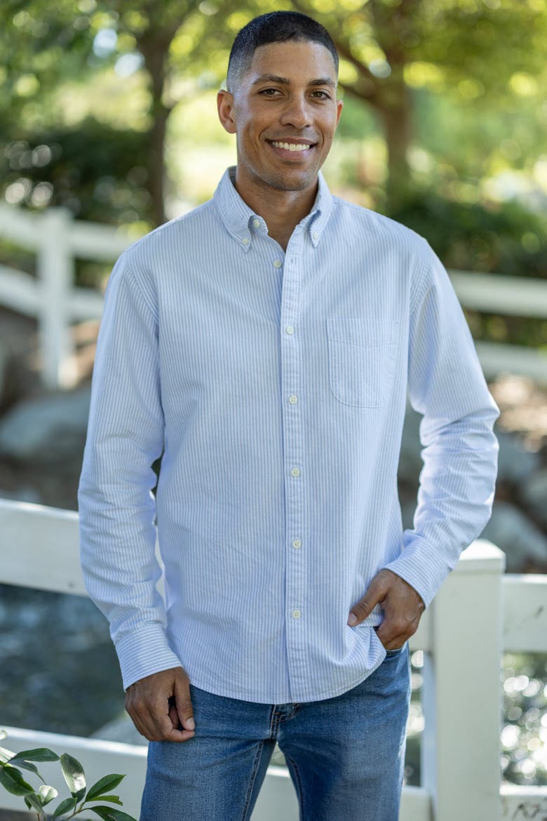 Organic Cotton Oxford Shirt, Alternate, color, Stripe Blue White