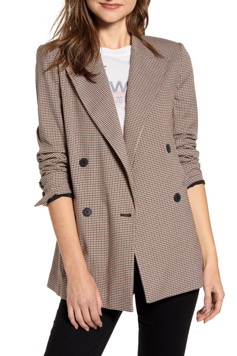 Double Breasted Plaid Blazer, Main, color, RED FIRE MINI PLAID