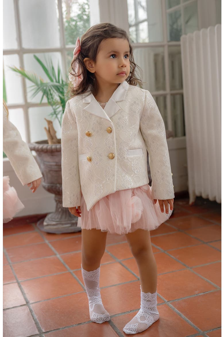 Lace Overlay Blazer, Alternate, color, White