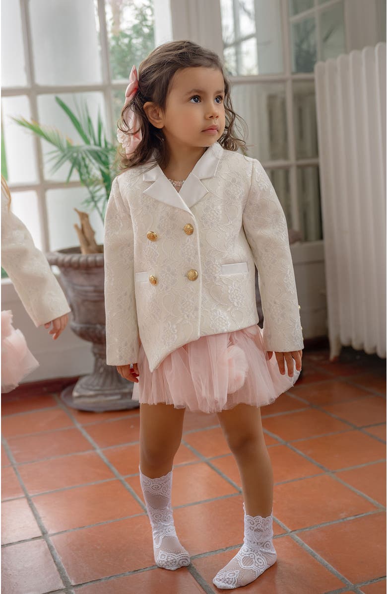 Petite Maison Kids Lace Overlay Blazer, Alternate, color, White
